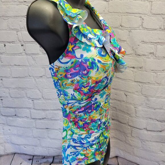 Lauren Ralph Lauren Women's Printed Ruffle Surplice Underwire One-Piece Swimsuit - Picture 3 of 6